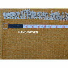 Load image into Gallery viewer, 2&#39;8&quot;x3&#39;8&quot; Gold Shades Reversible Kilim Pure Wool Hand Woven Oriental Rug FWR325548