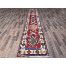 Load image into Gallery viewer, 2&#39;9&quot;x13&#39;1&quot; Scarlet Red, Kazak With Tribal Medallions Design, Hand Knotted, Soft And Velvety Wool, Denser Weave, Vegetable Dyes, Runner, Oriental Rug FWR3252