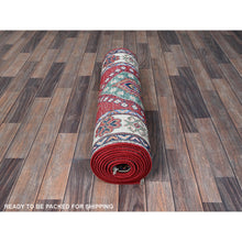 Load image into Gallery viewer, 2&#39;9&quot;x13&#39;1&quot; Scarlet Red, Kazak With Tribal Medallions Design, Hand Knotted, Soft And Velvety Wool, Denser Weave, Vegetable Dyes, Runner, Oriental Rug FWR3252