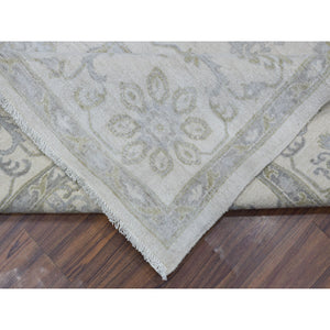 8'5"x9'7" Ivory Washed Out Peshawar Natural Wool Hand Knotted Oriental Rug FWR326334