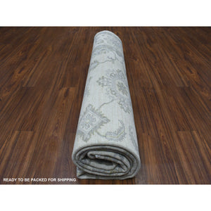 8'5"x9'7" Ivory Washed Out Peshawar Natural Wool Hand Knotted Oriental Rug FWR326334