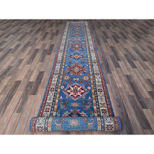Load image into Gallery viewer, 2&#39;10&quot;x16&#39; Imperial Blue, Kazak With Geometric Medallions Design, Soft And Shiny Wool, Hand Knotted, Denser Weave, Vegetable Dyes, Xl Runner, Oriental Rug FWR3264