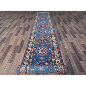 2'10"x16' Imperial Blue, Kazak With Geometric Medallions Design, Soft And Shiny Wool, Hand Knotted, Denser Weave, Vegetable Dyes, Xl Runner, Oriental Rug FWR3264