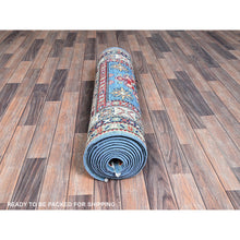 Load image into Gallery viewer, 3&#39;2&quot;x16&#39;1&quot; Carolina Blue, Kazak With Tribal Medallions Design, Hand Knotted, Soft And Velvety Wool, Denser Weave, Vegetable Dyes, Xl Runner, Oriental Rug FWR3270