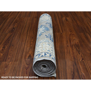 2'6"x9'4" Gray Vintage Look Kazak Pure Wool Tribal Design Hand Knotted Runner Oriental Rug FWR327672
