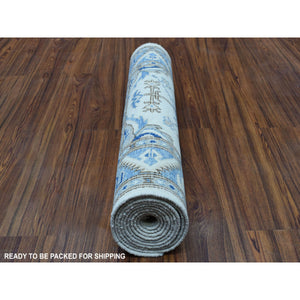 2'9"x9'7" Ivory Vintage Look kazak Organic Wool Hand Knotted Oriental Rug FWR327960