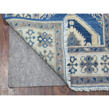 Load image into Gallery viewer, 2&#39;8&quot;x9&#39;5&quot; Blue Hand Knotted Vintage Look Kazak Natural Wool Geometric Design Runner Oriental Rug FWR327978