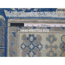 Load image into Gallery viewer, 2&#39;8&quot;x9&#39;5&quot; Blue Hand Knotted Vintage Look Kazak Natural Wool Geometric Design Runner Oriental Rug FWR327978