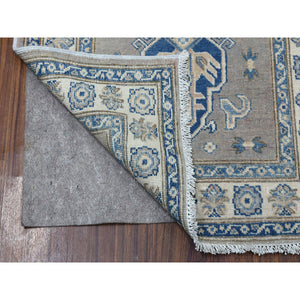 2'8"x9'7" Gray Hand Knotted Vintage Look Kazak Natural Wool Tribal Design Runner Oriental Rug FWR328050