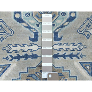 2'6"x9'9" Gray Caucasian Vintage Look Kazak Tribal Design Natural Wool Hand Knotted Runner Oriental Rug FWR328086