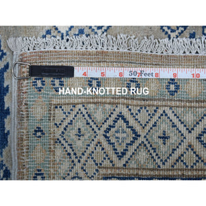 2'6"x9'9" Gray Caucasian Vintage Look Kazak Tribal Design Natural Wool Hand Knotted Runner Oriental Rug FWR328086