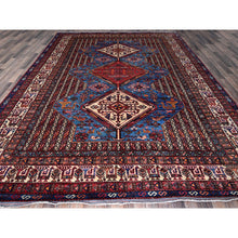 Load image into Gallery viewer, 9&#39;5&quot;x12&#39;1&quot; Bayern Blue, Afghan Ersari With Turkish Knot, Caucasian Design Revival, Ancient Bird Figurines, Vegetable Dyes, Hand Knotted, 100% Wool, Oriental Rug FWR3282