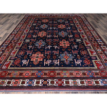 Load image into Gallery viewer, 8&#39;2&quot;x10&#39;5&quot; Navy Blue, Afghan Ersari with Turkish Knot, Caucasian Design Revival, Ancient Bird Figurines, Vegetable Dyes, Hand Knotted, 100% Wool, Oriental Rug FWR3288