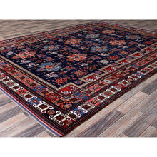 Load image into Gallery viewer, 8&#39;2&quot;x10&#39;5&quot; Navy Blue, Afghan Ersari with Turkish Knot, Caucasian Design Revival, Ancient Bird Figurines, Vegetable Dyes, Hand Knotted, 100% Wool, Oriental Rug FWR3288