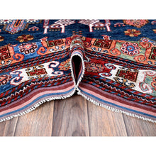 Load image into Gallery viewer, 8&#39;2&quot;x10&#39;5&quot; Navy Blue, Afghan Ersari with Turkish Knot, Caucasian Design Revival, Ancient Bird Figurines, Vegetable Dyes, Hand Knotted, 100% Wool, Oriental Rug FWR3288