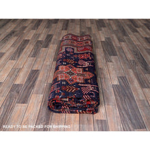 Load image into Gallery viewer, 8&#39;2&quot;x10&#39;5&quot; Navy Blue, Afghan Ersari with Turkish Knot, Caucasian Design Revival, Ancient Bird Figurines, Vegetable Dyes, Hand Knotted, 100% Wool, Oriental Rug FWR3288