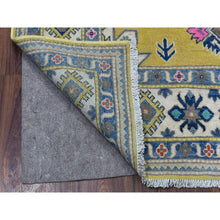 Load image into Gallery viewer, 4&#39;10&quot;x6&#39;6&quot; Colorful Yellow Fusion Kazak Pure Wool Geometric Design Hand Knotted Oriental Rug FWR329616