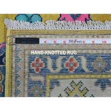 Load image into Gallery viewer, 4&#39;10&quot;x6&#39;6&quot; Colorful Yellow Fusion Kazak Pure Wool Geometric Design Hand Knotted Oriental Rug FWR329616