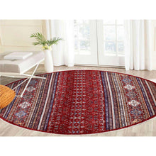 Load image into Gallery viewer, 9&#39;7&quot;x9&#39;7&quot; Red Round Super Kazak Khorjin Design Natural Wool Hand Knotted Oriental Rug FWR329748