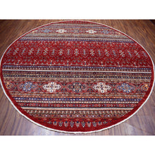 Load image into Gallery viewer, 9&#39;7&quot;x9&#39;7&quot; Red Round Super Kazak Khorjin Design Natural Wool Hand Knotted Oriental Rug FWR329748