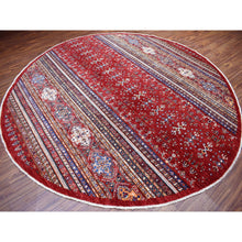 Load image into Gallery viewer, 9&#39;7&quot;x9&#39;7&quot; Red Round Super Kazak Khorjin Design Natural Wool Hand Knotted Oriental Rug FWR329748