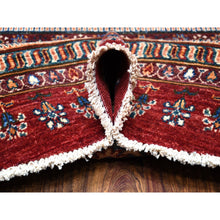 Load image into Gallery viewer, 9&#39;7&quot;x9&#39;7&quot; Red Round Super Kazak Khorjin Design Natural Wool Hand Knotted Oriental Rug FWR329748