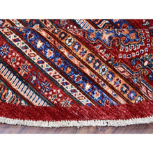 Load image into Gallery viewer, 9&#39;7&quot;x9&#39;7&quot; Red Round Super Kazak Khorjin Design Natural Wool Hand Knotted Oriental Rug FWR329748