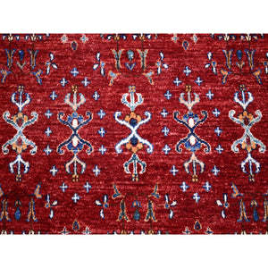 9'7"x9'7" Red Round Super Kazak Khorjin Design Natural Wool Hand Knotted Oriental Rug FWR329748