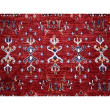 Load image into Gallery viewer, 9&#39;7&quot;x9&#39;7&quot; Red Round Super Kazak Khorjin Design Natural Wool Hand Knotted Oriental Rug FWR329748