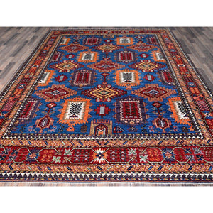 8'2"x9'9" Carolina Blue, Afghan Ersari with Turkish Knot, Caucasian Design Revival, Vegetable Dyes, Hand Knotted, Pure Wool, Oriental Rug FWR3294