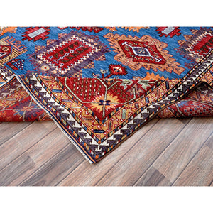 8'2"x9'9" Carolina Blue, Afghan Ersari with Turkish Knot, Caucasian Design Revival, Vegetable Dyes, Hand Knotted, Pure Wool, Oriental Rug FWR3294