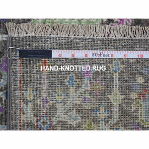 6'x8'10" Gray With Pop Of Color Willow And Cypress Tree Design Hand Knotted Oriental Rug FWR330630