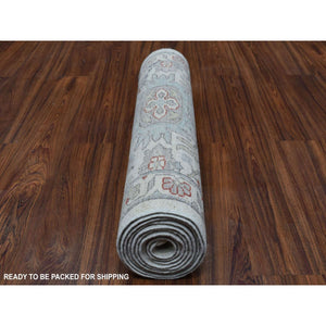 2'6"x9'10" White Wash Peshawar 100% Wool Hand Knotted Runner Oriental Rug FWR330882