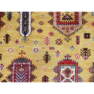 8'3"x9'8" Macaroon Yellow, Afghan Ersari with Turkish Knot, Caucasian Design Revival, Vegetable Dyes, Hand Knotted, Soft and Shiny Wool, Oriental Rug FWR3306