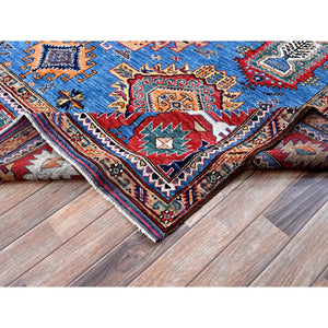 8'1"x9'10" Bayern Blue, Afghan Ersari with Turkish Knot, Caucasian Design Revival, Vegetable Dyes, Hand Knotted, 100% Wool, Oriental Rug FWR3312