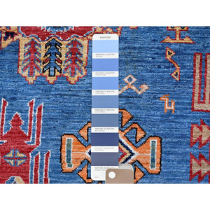 8'1"x9'10" Bayern Blue, Afghan Ersari with Turkish Knot, Caucasian Design Revival, Vegetable Dyes, Hand Knotted, 100% Wool, Oriental Rug FWR3312