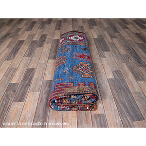 8'1"x9'10" Bayern Blue, Afghan Ersari with Turkish Knot, Caucasian Design Revival, Vegetable Dyes, Hand Knotted, 100% Wool, Oriental Rug FWR3312