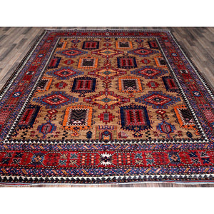 8'1"x9'7" Beige, Afghan Ersari With Turkish Knot, Caucasian Design Revival, Vegetable Dyes, Hand Knotted, Soft And Vibrant Wool, Densely Woven, Oriental Rug FWR3324