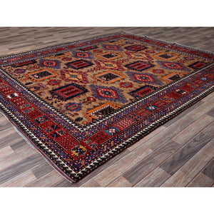 8'1"x9'7" Beige, Afghan Ersari With Turkish Knot, Caucasian Design Revival, Vegetable Dyes, Hand Knotted, Soft And Vibrant Wool, Densely Woven, Oriental Rug FWR3324