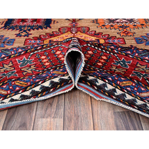 8'1"x9'7" Beige, Afghan Ersari With Turkish Knot, Caucasian Design Revival, Vegetable Dyes, Hand Knotted, Soft And Vibrant Wool, Densely Woven, Oriental Rug FWR3324