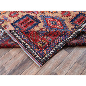 8'1"x9'7" Beige, Afghan Ersari With Turkish Knot, Caucasian Design Revival, Vegetable Dyes, Hand Knotted, Soft And Vibrant Wool, Densely Woven, Oriental Rug FWR3324