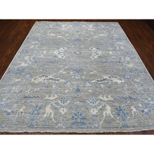 Load image into Gallery viewer, 8&#39;4&quot;x9&#39;9&quot; Hand Knotted Monochromatic Gray With Touches Of Blue Angora Oushak Pure Wool Oriental Rug FWR333120