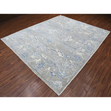Load image into Gallery viewer, 8&#39;4&quot;x9&#39;9&quot; Hand Knotted Monochromatic Gray With Touches Of Blue Angora Oushak Pure Wool Oriental Rug FWR333120