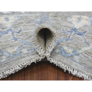 8'4"x9'9" Hand Knotted Monochromatic Gray With Touches Of Blue Angora Oushak Pure Wool Oriental Rug FWR333120