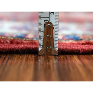 2'7"x8'6" Red Hand-Knotted Geometric Design Super Kazak Pure Wool Oriental Runner Rug FWR333216