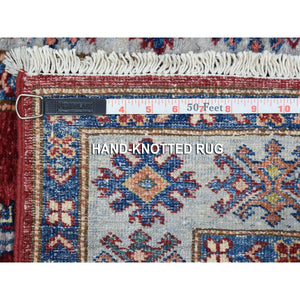 2'7"x8'6" Red Hand-Knotted Geometric Design Super Kazak Pure Wool Oriental Runner Rug FWR333216