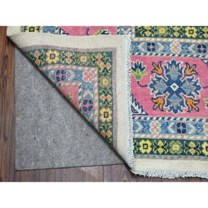 8'10"x11'6" Ivory With Pink Fusion Kazak Natural Wool Hand Knotted Oriental Rug FWR333228