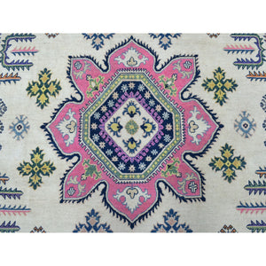 8'10"x11'6" Ivory With Pink Fusion Kazak Natural Wool Hand Knotted Oriental Rug FWR333228