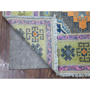 3'2"x4'9" Colorful Gray Fusion Kazak Organic Wool Hand Knotted Oriental Rug FWR333270