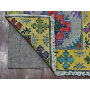 1'10"x2'9" Yellow Fusion Kazak Organic Wool Hand Knotted Mat Oriental Rug FWR333576
